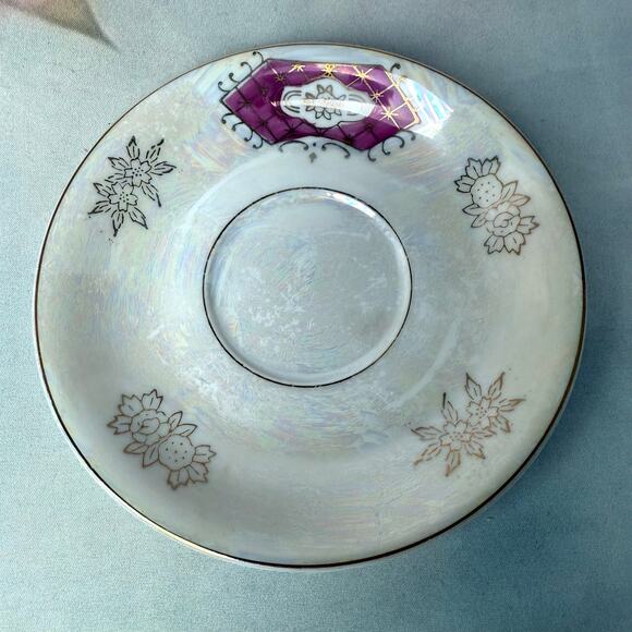 Vintage Nasco Del Coronado Lusterware Iridescent Floral Set Of Two Saucer Plates - Picture 2 of 3